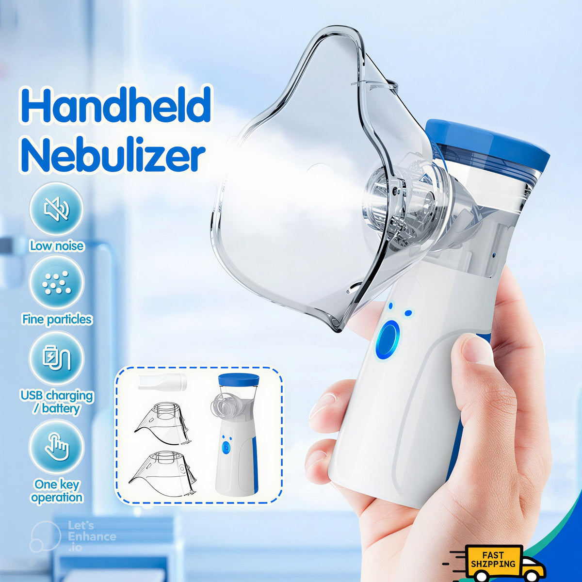 Portable Nebulizer & Humidifier for Baby & Adults | Compact, Silent, Self-Cleaning Machine with Long Battery Life | Effective for Asthma, Cough, Sinus & Allergy Relief at Home