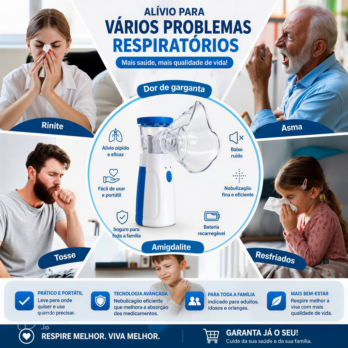 Portable Nebulizer & Humidifier for Baby & Adults | Compact, Silent, Self-Cleaning Machine with Long Battery Life | Effective for Asthma, Cough, Sinus & Allergy Relief at Home