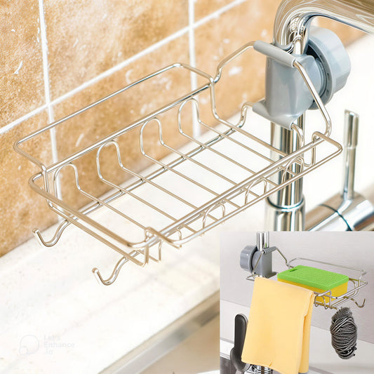 Kitchen Sink Organiser Stainless Steel | Sink Organizer for Kitchen Basin with Drainage | Sponge Holder for Kitchen Sink | Soap Stand for Kitchen Sink | Sink Caddy