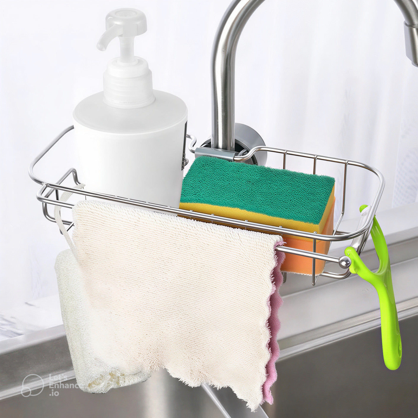 Kitchen Sink Organiser Stainless Steel | Sink Organizer for Kitchen Basin with Drainage | Sponge Holder for Kitchen Sink | Soap Stand for Kitchen Sink | Sink Caddy